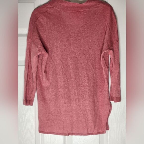 Max Studio M Coral Pink 100% LINEN 3/4 Sleeves Knit V-neck Women’s Top Sweater - Picture 8 of 8